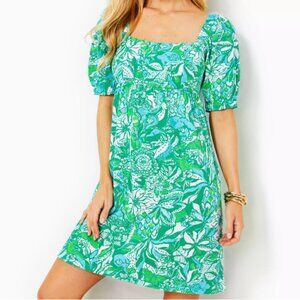 NWT Lilly Pulitzer Delany Dress | Green White Floral Print | Short Sleeve | 10